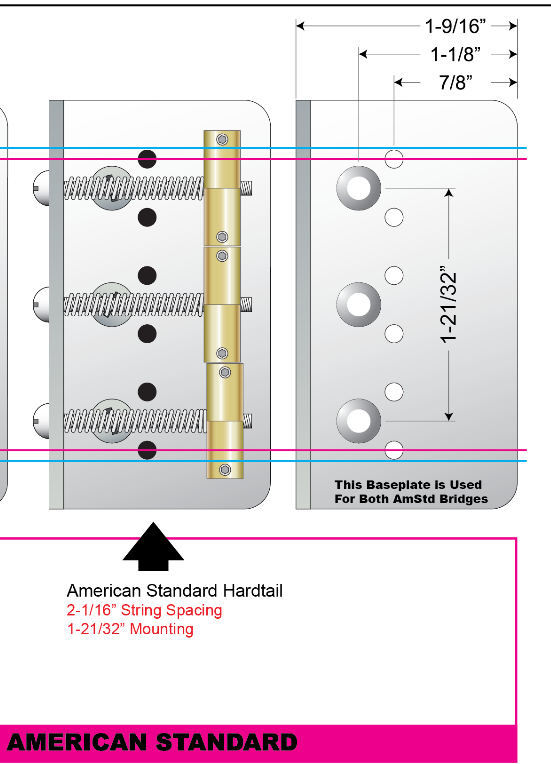 American Standard Hardtail Bridges 2 1/16" String Spacing — view 7