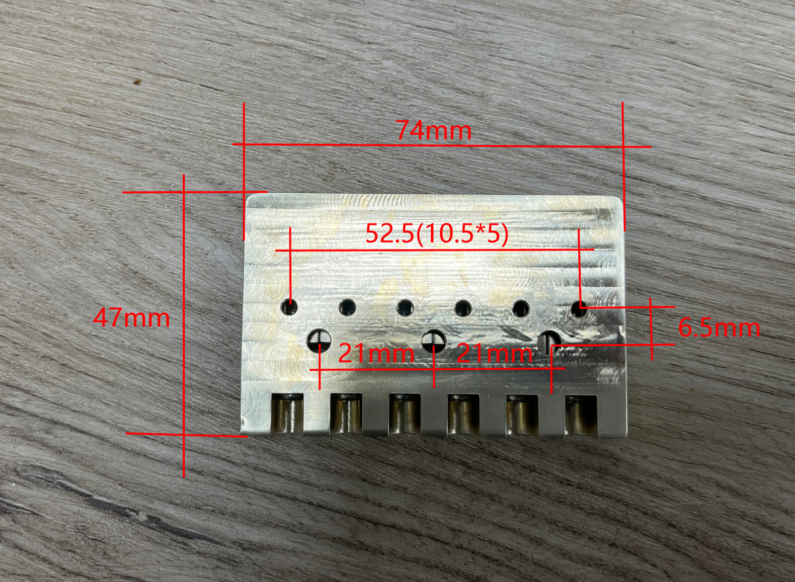 6-String Fixed Bridge CNC Machined w/ all brass CHROME 2 1/16" — view 6
