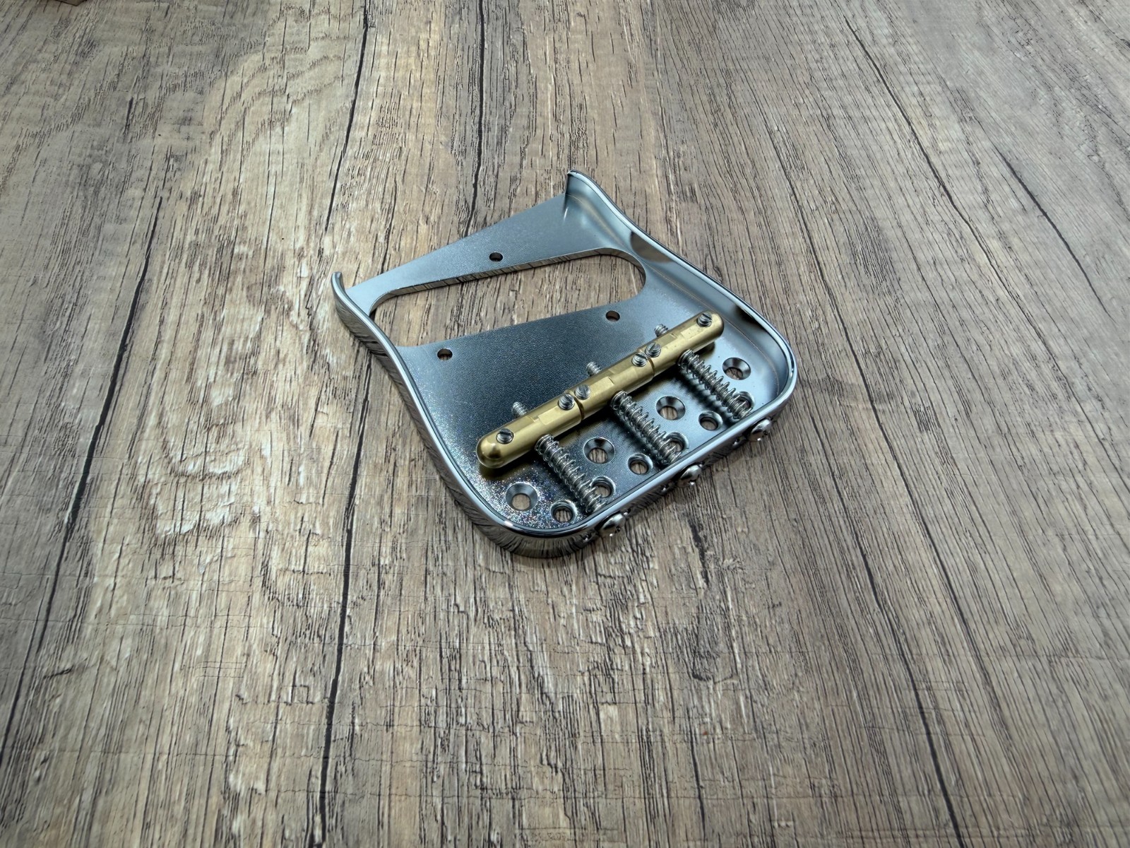 Vintage Telecaster Ashtray Bridge with Compensated Brass Saddles — Left Hand — view 3