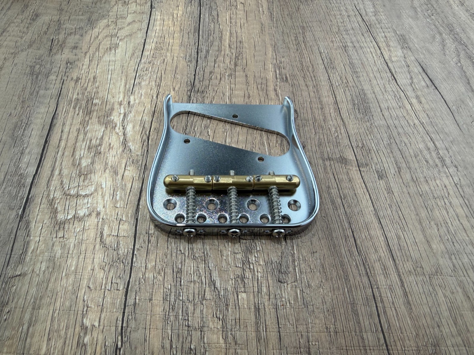 Vintage Telecaster Ashtray Bridge with Compensated Brass Saddles — Left Hand — view 4