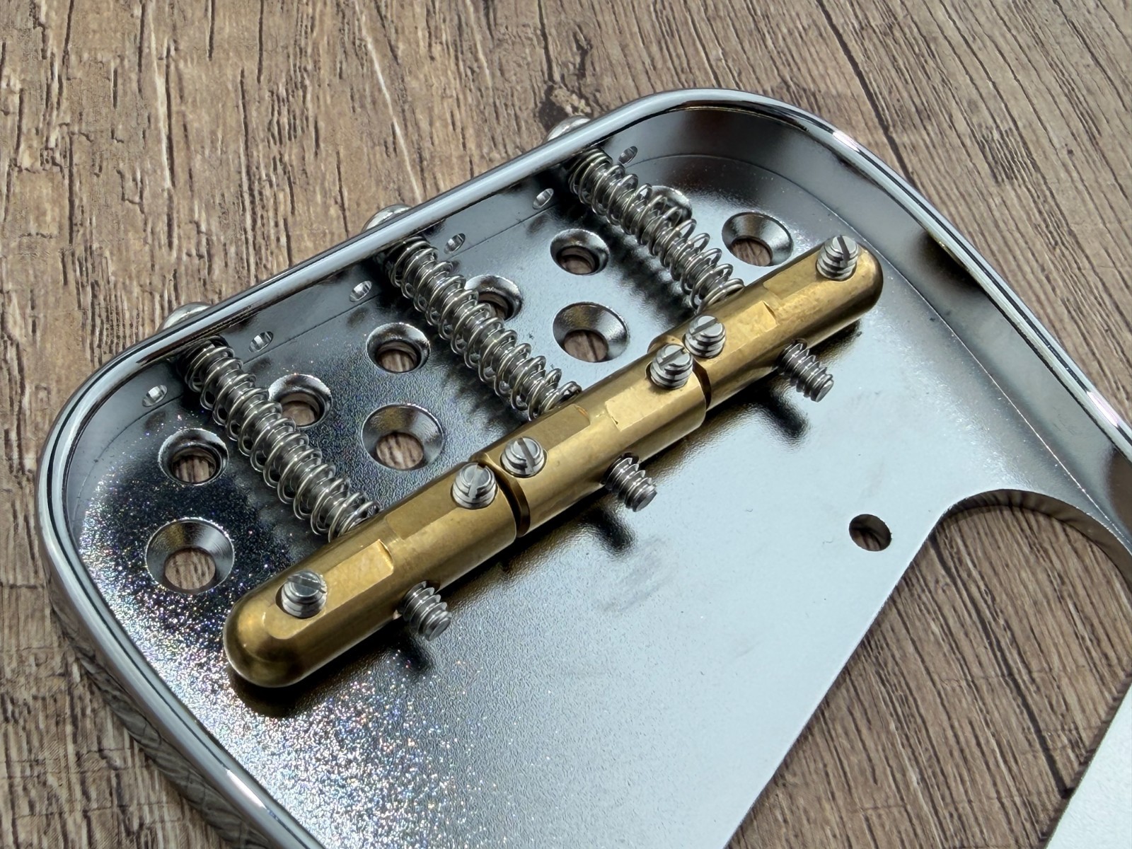 Vintage Telecaster Ashtray Bridge with Compensated Brass Saddles — Left Hand — view 5